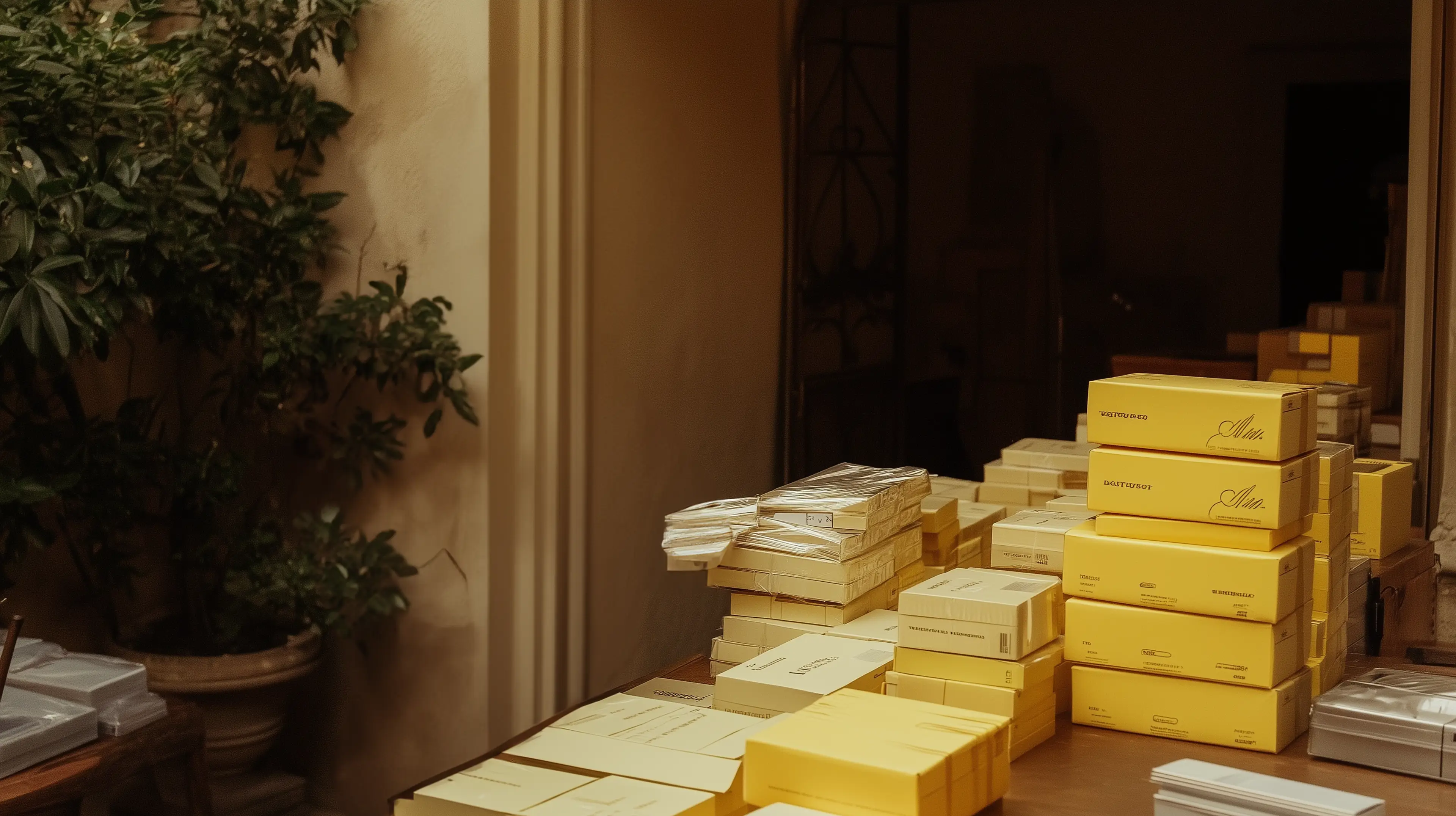 Mofjourney Cinematic Shot Of Lots Of Luxury Packages Piled Up O 450Cc997 54C6 4982 B5de 52Bec8d511ad