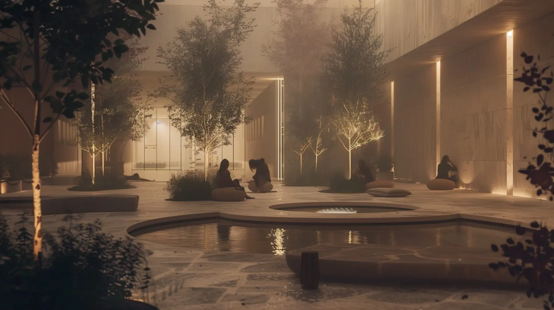 Mofjourney A Softly Lit Spa Courtyard With A Low Contrast Aesth Ee1355ef 89Ba 45A3 9297 Be9f5b6f8d2f